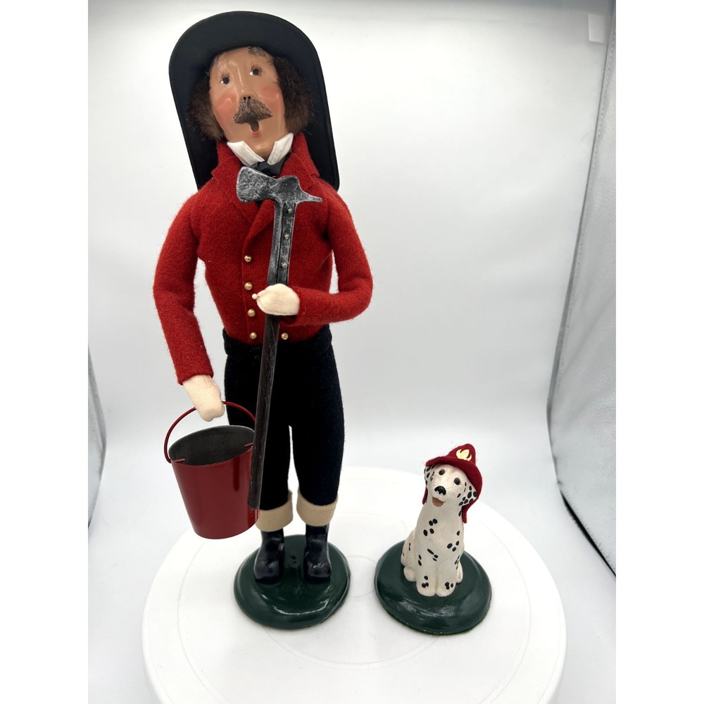 Byers Choice Carolers Christmas 2001 Fireman Bucket and Hatchet & Dalmation Dog